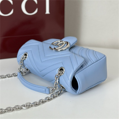 Gu.cci GG Marmont Small shoulder bag matelassé chevron lambskin leather Silver toned hardware Lt Blue 837280