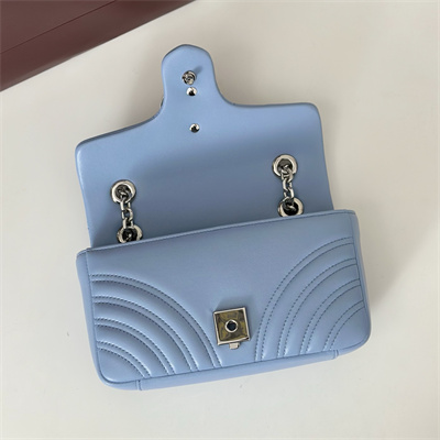 Gu.cci GG Marmont Small shoulder bag matelassé chevron lambskin leather Silver toned hardware Lt Blue 837280