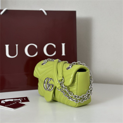 Gu.cci GG Marmont Small shoulder bag matelassé chevron lambskin leather Silver toned hardware Bright Green 837280