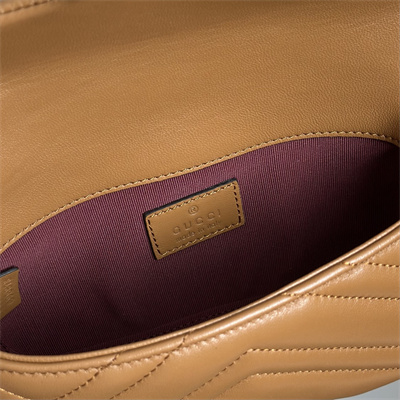 Gu.cci GG Marmont Mini shoulder bag matelassé chevron lambskin leather Lt Gold toned hardware Brown 841290