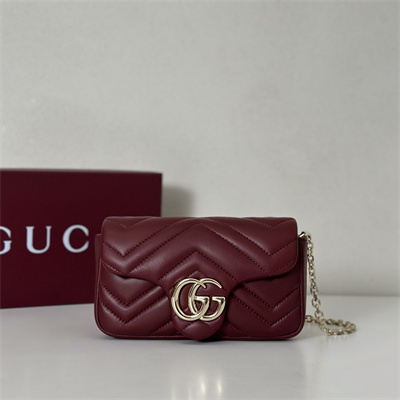 Gu.cci GG Marmont Mini shoulder bag matelassé chevron lambskin leather Lt Gold toned hardware Rosso Ancora red 841290