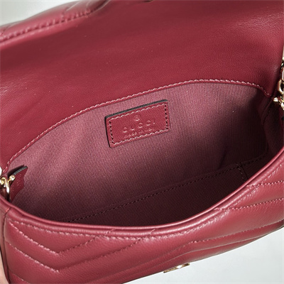 Gu.cci GG Marmont Mini shoulder bag matelassé chevron lambskin leather Lt Gold toned hardware Rosso Ancora red 841290