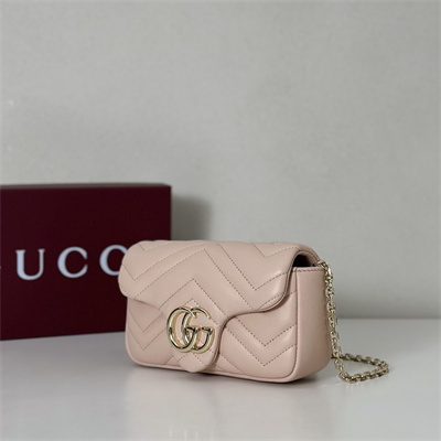 Gu.cci GG Marmont Mini shoulder bag matelassé chevron lambskin leather Lt Gold toned hardware Soft Pink 841290