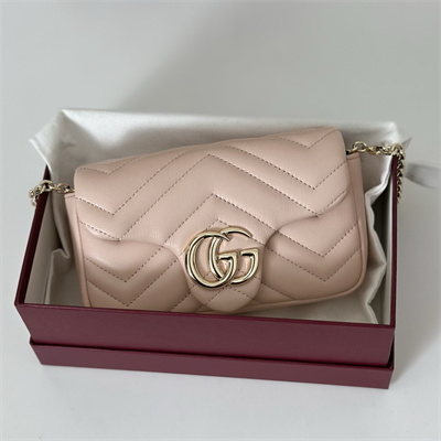 Gu.cci GG Marmont Mini shoulder bag matelassé chevron lambskin leather Lt Gold toned hardware Soft Pink 841290