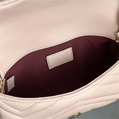 Gu.cci GG Marmont Mini shoulder bag matelassé chevron lambskin leather Lt Gold toned hardware Soft Pink 841290