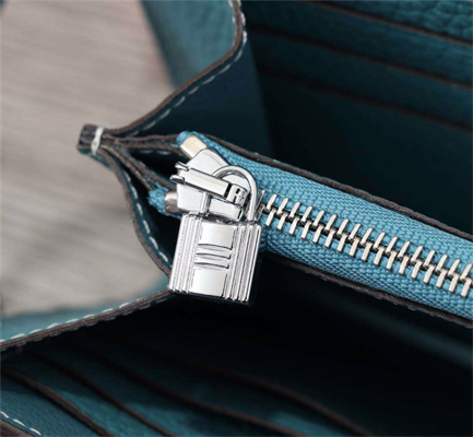 Her.mes Kelly Classic Wallet Calfskin Blue Jean Color Silver tone Metal