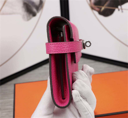 Her.mes Kelly Classic Wallet Calfskin Pink Color Silver tone Metal