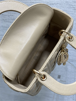 cd small lady di.or my abcD*or bag cannage lambskin gold tone metal with pearl charm beige