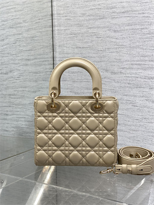 cd small lady di.or my abcD*or bag cannage lambskin gold tone metal with pearl charm beige