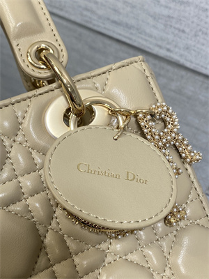 cd small lady di.or my abcD*or bag cannage lambskin gold tone metal with pearl charm beige