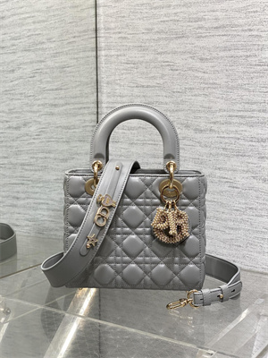 cd small lady di.or my abcD*or bag cannage lambskin gold tone metal with pearl charm grey