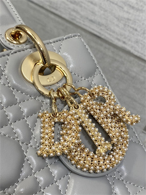 cd small lady di.or my abcD*or bag cannage lambskin gold tone metal with pearl charm grey
