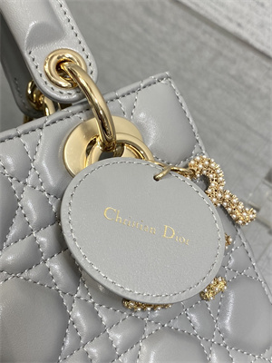 cd small lady di.or my abcD*or bag cannage lambskin gold tone metal with pearl charm grey
