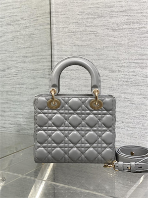 cd small lady di.or my abcD*or bag cannage lambskin gold tone metal with pearl charm grey