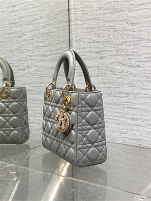 cd small lady di.or my abcD*or bag cannage lambskin gold tone metal with pearl charm grey
