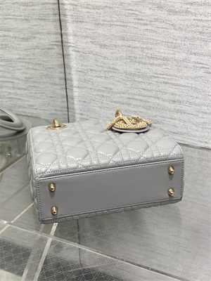 cd small lady di.or my abcD*or bag cannage lambskin gold tone metal with pearl charm grey