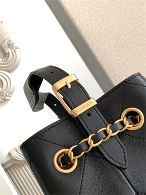 Ch*el small shopping bag calfskin & gold-tone metal black as5634