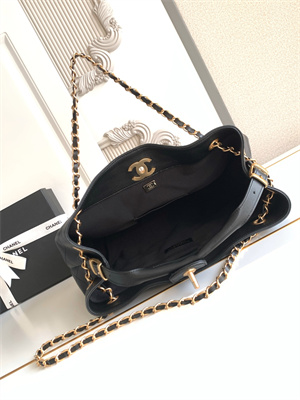 Ch*el small shopping bag calfskin & gold-tone metal black as5634