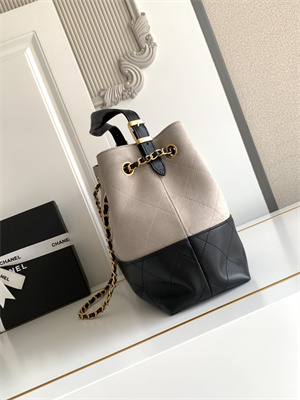 Ch*el small shopping bag suede calfskin, shiny lambskin & gold-tone metal grey & black as5634