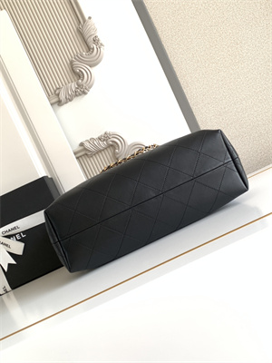 Ch*el small shopping bag suede calfskin, shiny lambskin & gold-tone metal grey & black as5634