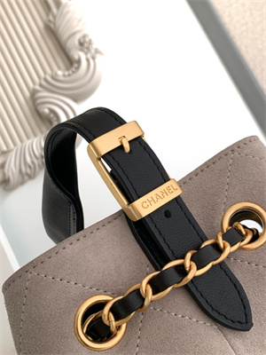 Ch*el small shopping bag suede calfskin, shiny lambskin & gold-tone metal grey & black as5634