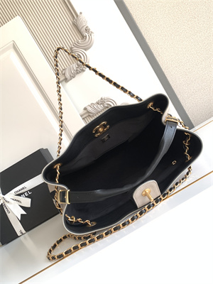 Ch*el small shopping bag suede calfskin, shiny lambskin & gold-tone metal grey & black as5634