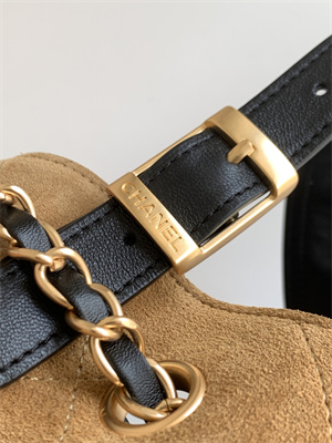 Ch*el small shopping bag suede calfskin, shiny lambskin & gold-tone metal  beige & black  as5634