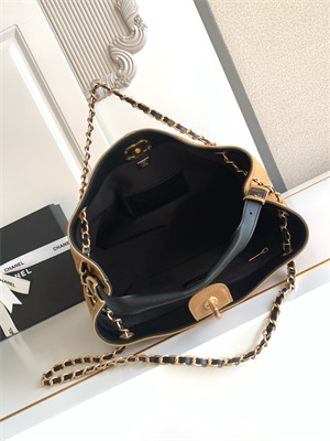 Ch*el small shopping bag suede calfskin, shiny lambskin & gold-tone metal  beige & black  as5634