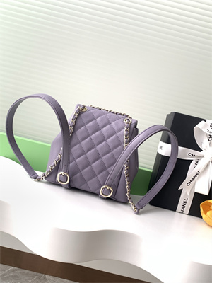Cha.nel Duma Backpack Grained Calfskin Gold Tone Metal Lt Purple AS3860