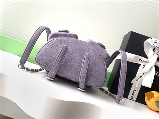 Cha.nel Duma Backpack Grained Calfskin Gold Tone Metal Lt Purple AS3860