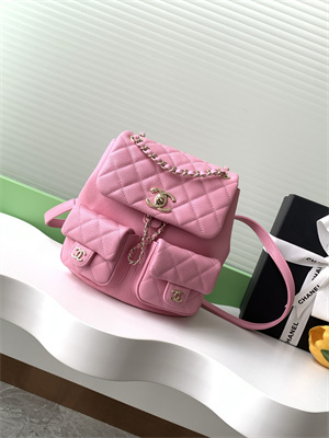 Cha.nel Duma Backpack Grained Calfskin Gold Tone Metal  Pink AS3860