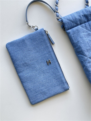 Cha.nel 22 Small Handbag Denim Blue Silver Tone Metal AS3260