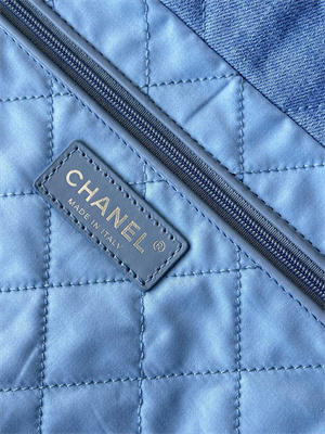 Cha.nel 22 Small Handbag Denim Blue Silver Tone Metal AS3260