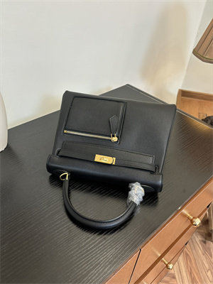 Kelly Colormatic Bag Swift Leather 25/28CM Gold/Silver Hardware In Black Color HS