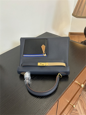 Kelly Colormatic Bag Swift Leather 25/28CM Gold/Silver Hardware In Bleu Marine, Black, Chai, Gold and Etoupe Color HS