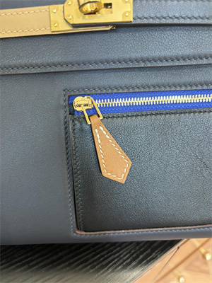 Kelly Colormatic Bag Swift Leather 25/28CM Gold/Silver Hardware In Bleu Marine, Black, Chai, Gold and Etoupe Color HS