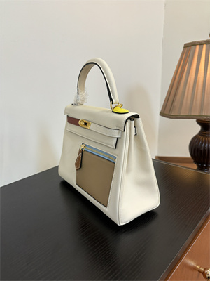 Kelly Colormatic Bag Swift Leather 25/28CM Gold/Silver Hardware In Nata/Chai/Cuivre/Lime/Mauve Sylvester Color HS