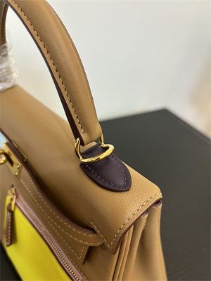 Kelly Colormatic Bag Swift Leather 25/28CM Gold/Silver Hardware In CHAI, LIME, MAUVE SYLVESTRE, BLEU BRUME, CASSIS & NATA Color HS