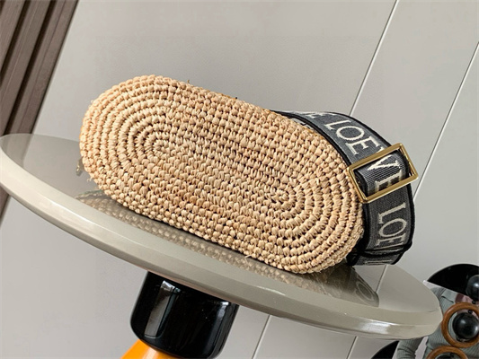 L0ew* slit mini tote bag in raffia &calfskin nature&black