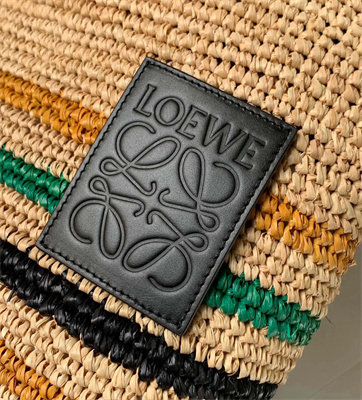 L0ew* slit mini tote bag in raffia &calfskin nature&black