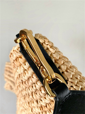 L0ew* slit mini tote bag in raffia &calfskin nature&black