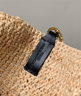 L0ew* slit mini tote bag in raffia &calfskin nature&black