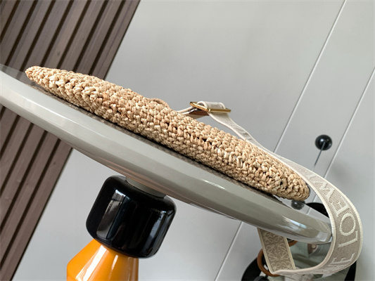 L0ew* slit mini tote bag in raffia &calfskin nature&tan