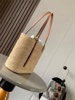 L0ew* small square basket in raffia&calfskin nature/tan