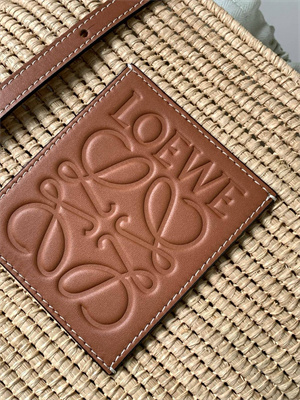 L0ew* small square basket in raffia&calfskin nature/tan