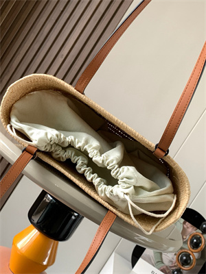 L0ew* small square basket in raffia&calfskin nature/tan