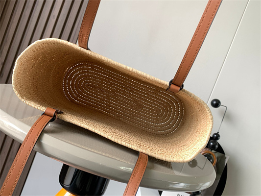 L0ew* small square basket in raffia&calfskin nature/tan