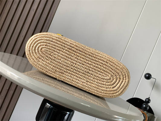 L0ew* small square basket in raffia&calfskin nature/yellow