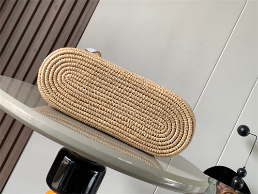 L0ew* small square basket in raffia&calfskin nature/white