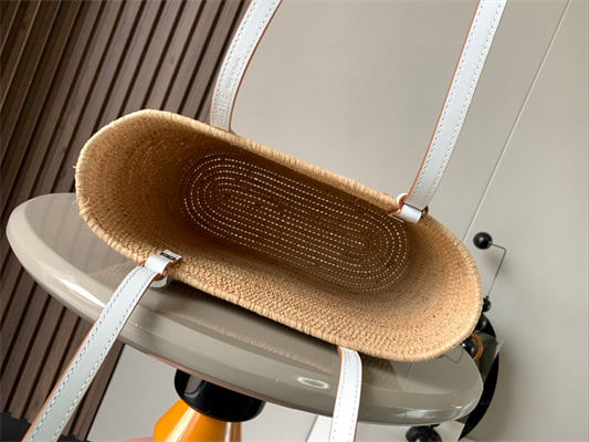 L0ew* small square basket in raffia&calfskin nature/white